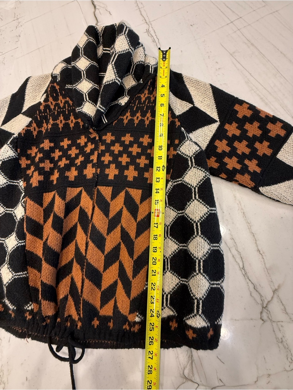 Geometric Pattern Cardigan Sweater in Black, Cream & Brown - Picture 6 of 6